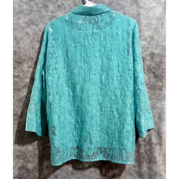 Gorgeous Alfred Dunner set - blouse & matching tank Wmn's Sz 16 aqua spangly - Picture 3 of 7